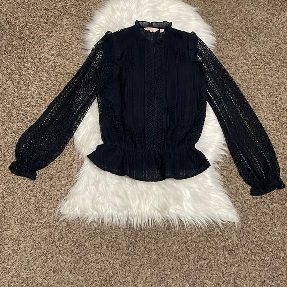 Ted Baker London Embroidered Eyelet Long Sleeve/ Mock Neck/ Semi Sheer Top - Picture 2 of 9